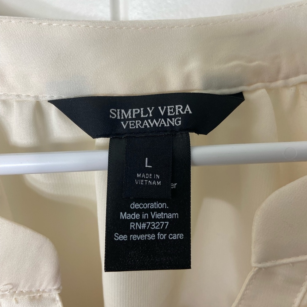 NWOT Simply Vera Verawang women’s cream patterned elastic cuff 3/4 sleeve blouse - Picture 4 of 7